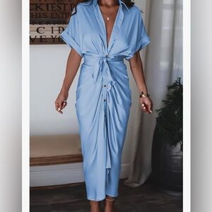 Elegant Blue Button-Down Dress